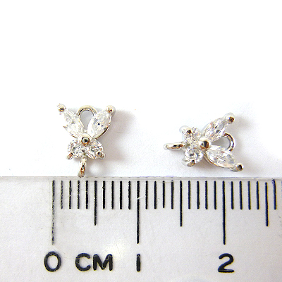 銅鍍正白K色雙孔馬眼鋯石蝴蝶-6mm