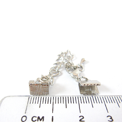 銅鍍正白K色扁紋夾+問字鉤調節鍊-8mm