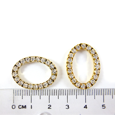 金色中空橢圓形鑲鑽-白色