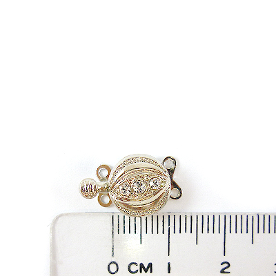 銅鍍正白K色雙孔鑲鑽豆形扣頭