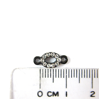 銅鍍黑金色雙孔中空橢圓形鑲鑽-白色