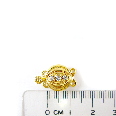 銅鍍金色雙孔鑲鑽豆形扣頭