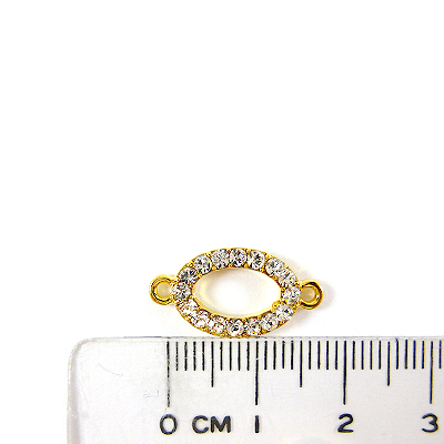 銅鍍金色雙孔中空橢圓形鑲鑽-白色-14mm