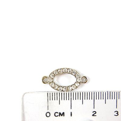 銅鍍正白K色雙孔中空橢圓形鑲鑽-白色-14mm