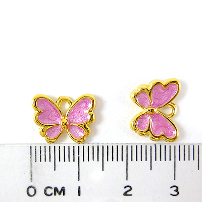 金合鍍金色單孔琺瑯蝴蝶-粉紅