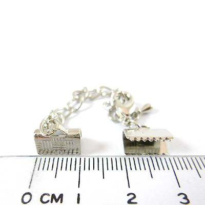 銅鍍正白K色扁紋夾+問字鉤調節鍊-10mm