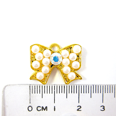 銅鍍金色單孔單鑽鑲珠蝴蝶結