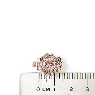 銅鍍正白K色三孔水鑽扣頭-淺粉紅