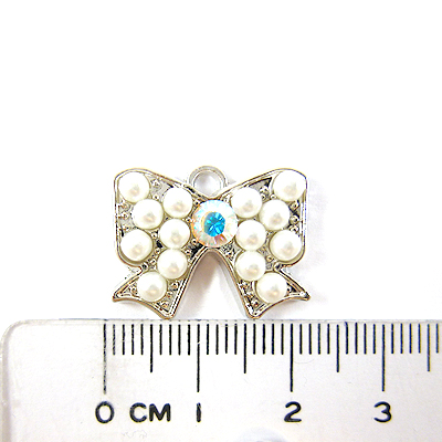 銅鍍正白K色單孔單鑽鑲珠蝴蝶結