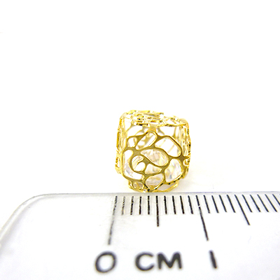 銅鍍金色單孔四方體鏤空玫瑰花含鑽