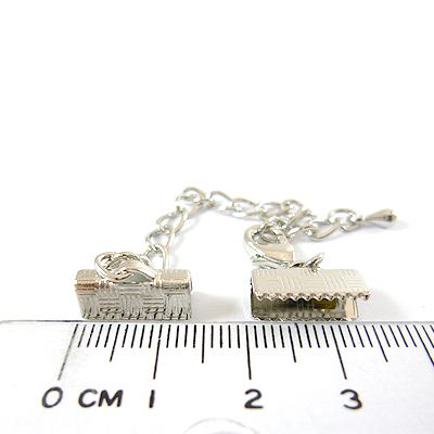 銅鍍正白K色扁紋夾+問字鉤調節鍊-14mm