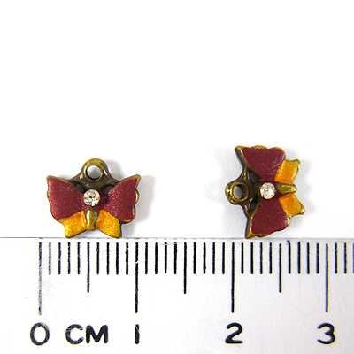 青古銅單孔蝴蝶鑲鑽-紅色