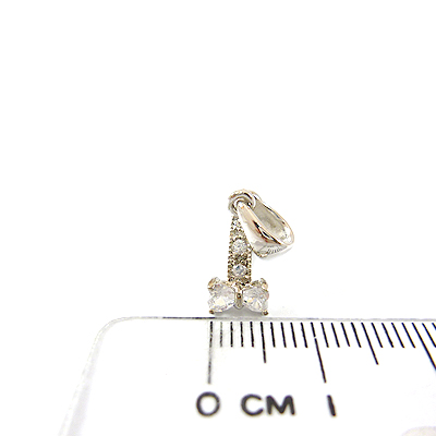 銅鍍正白K色鋯石蝴蝶結鑲鑽夾頭附鍊頭