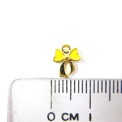 銅鍍霧金色單孔琺瑯蝴蝶結-黃色