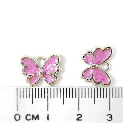 金合鍍正白K色單孔琺瑯蝴蝶-粉紅