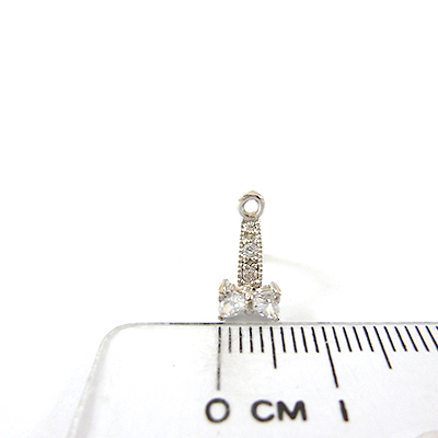 銅鍍正白K色鋯石蝴蝶結鑲鑽直洞耳環夾頭