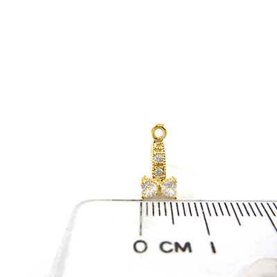 銅鍍金色鋯石蝴蝶結鑲鑽直洞耳環夾頭