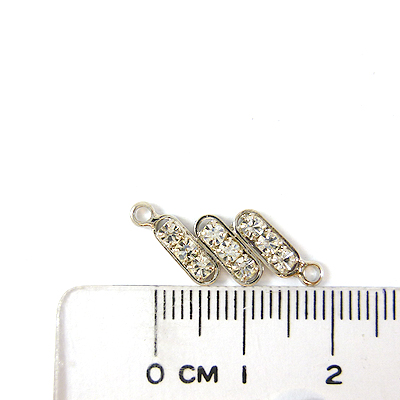 銅鍍正白K色雙孔三線鑲鑽