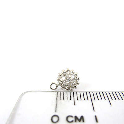 銅鍍正白K色菊花形鑲鑽直洞耳環夾頭