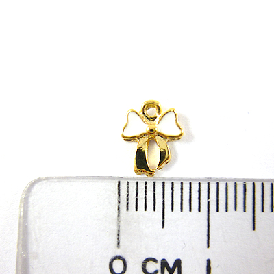 銅鍍霧金色單孔琺瑯蝴蝶結-白色