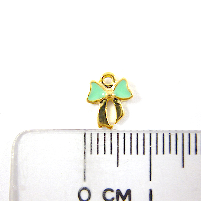 銅鍍霧金色單孔琺瑯蝴蝶結-綠色