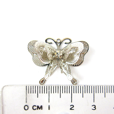 銅鍍正白K色單孔三層單鑽蝴蝶