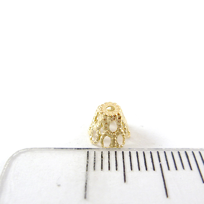 銅鍍金色鏤空四葉點紋花帽-6mm