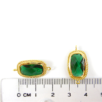 銅鍍金色雙孔螺旋橢圓包邊-祖母綠