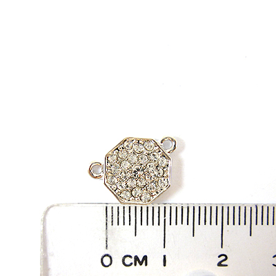 銅鍍正白K色雙孔八邊形鑲鑽-白色