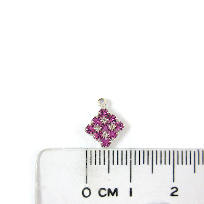 正白k色單孔菱形鑲鑽-深粉紅