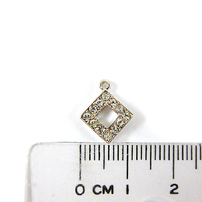 銅鍍正白K色單孔中空菱形鑲鑽-白色