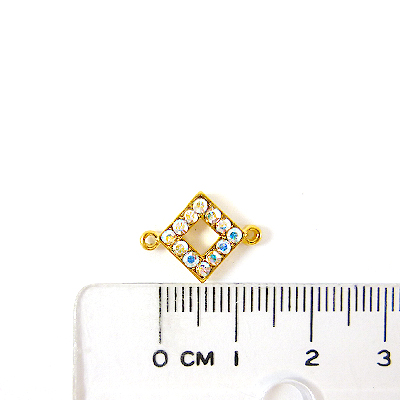 銅鍍金色雙孔中空菱形鑲鑽-白彩