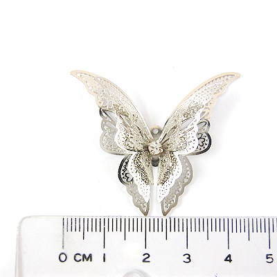 銅鍍正白k色單孔三層單鑽蝴蝶