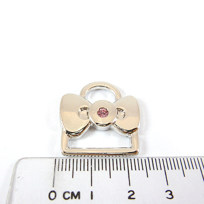 合金鍍正白K色蝴蝶結單鑽緞帶掛鉤