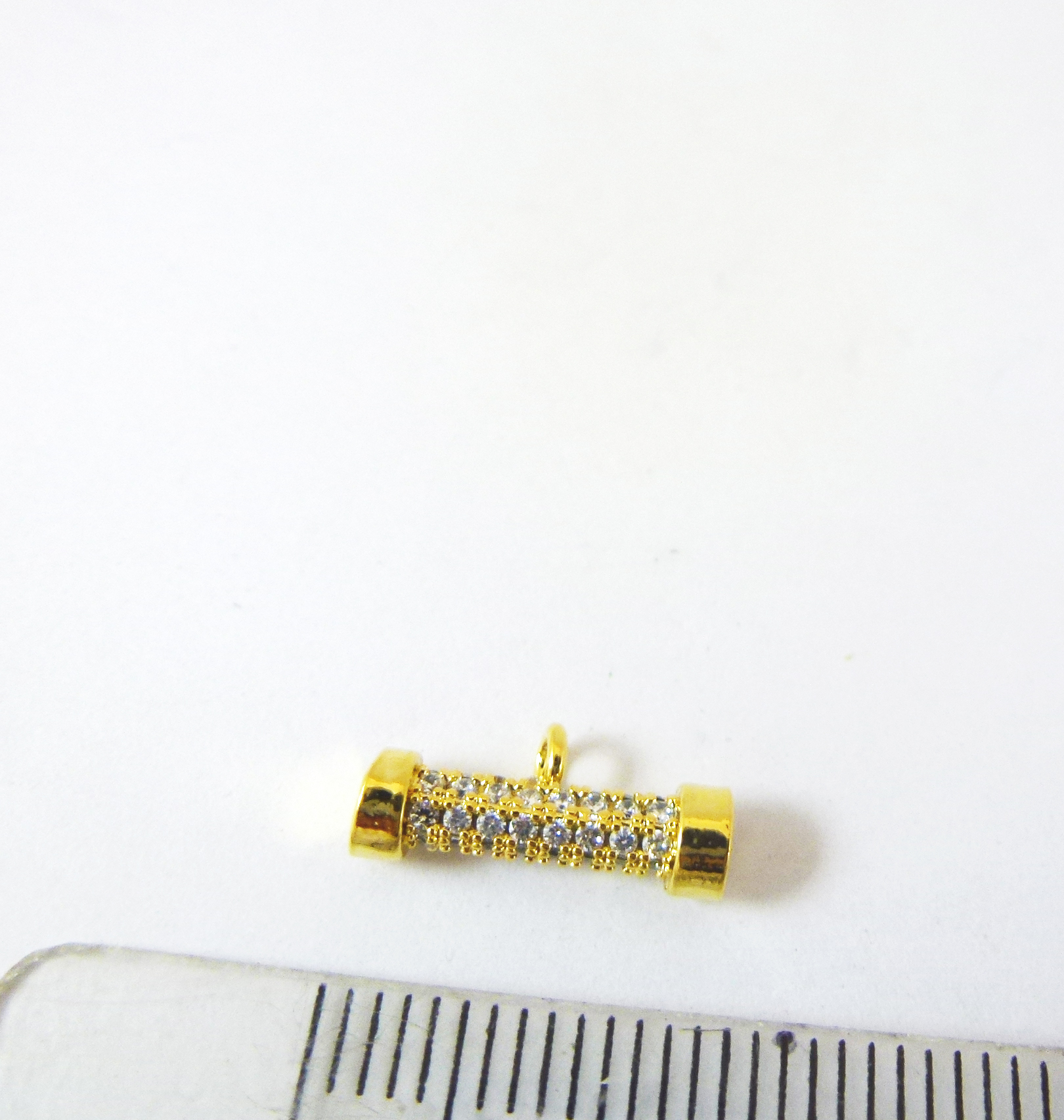 14mm銅鍍金單孔啞鈴式圓柱鑲鑽