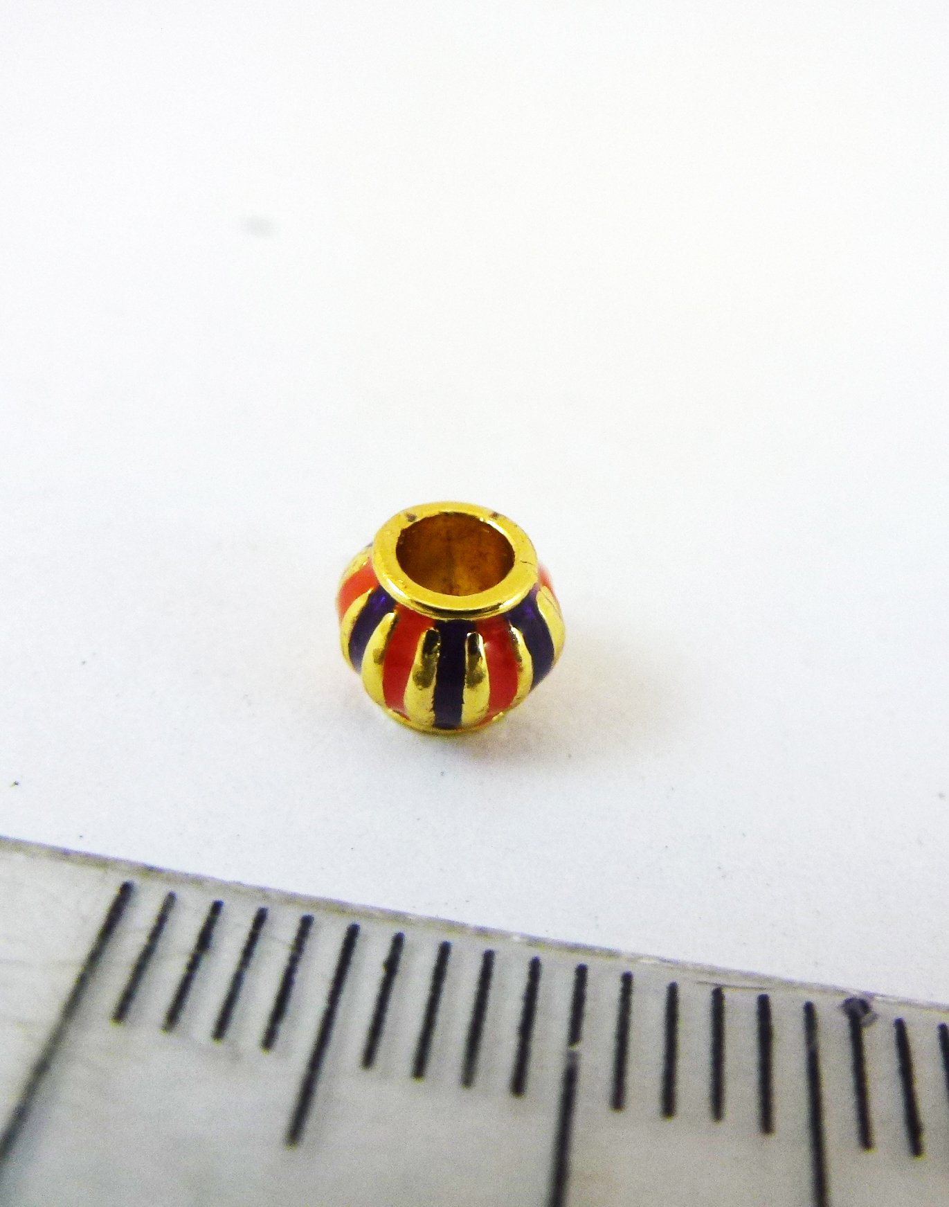 5mm合金鍍金色琺瑯條紋圓珠-紫橘