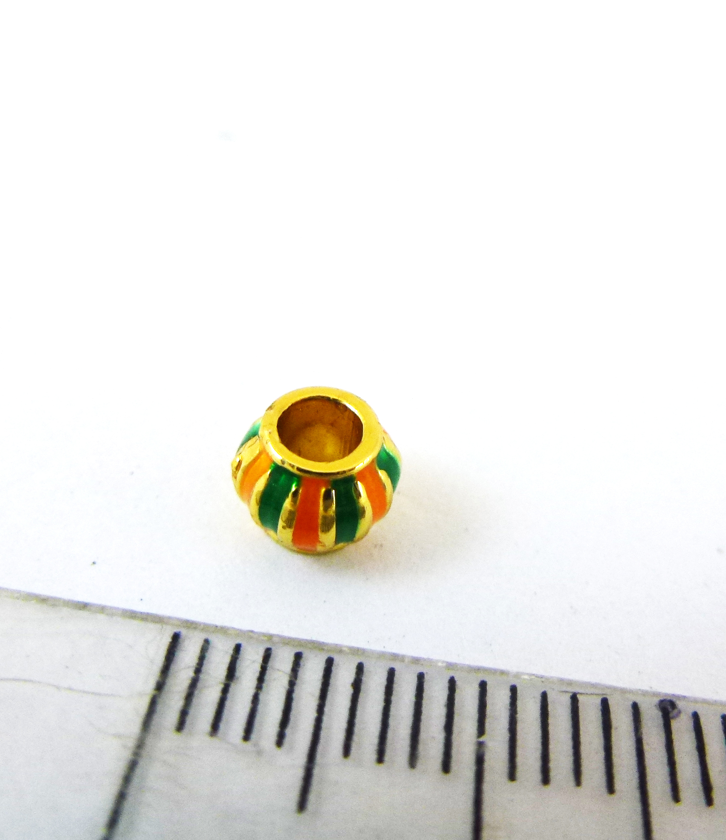 5mm合金鍍金色琺瑯條紋圓珠-橘綠