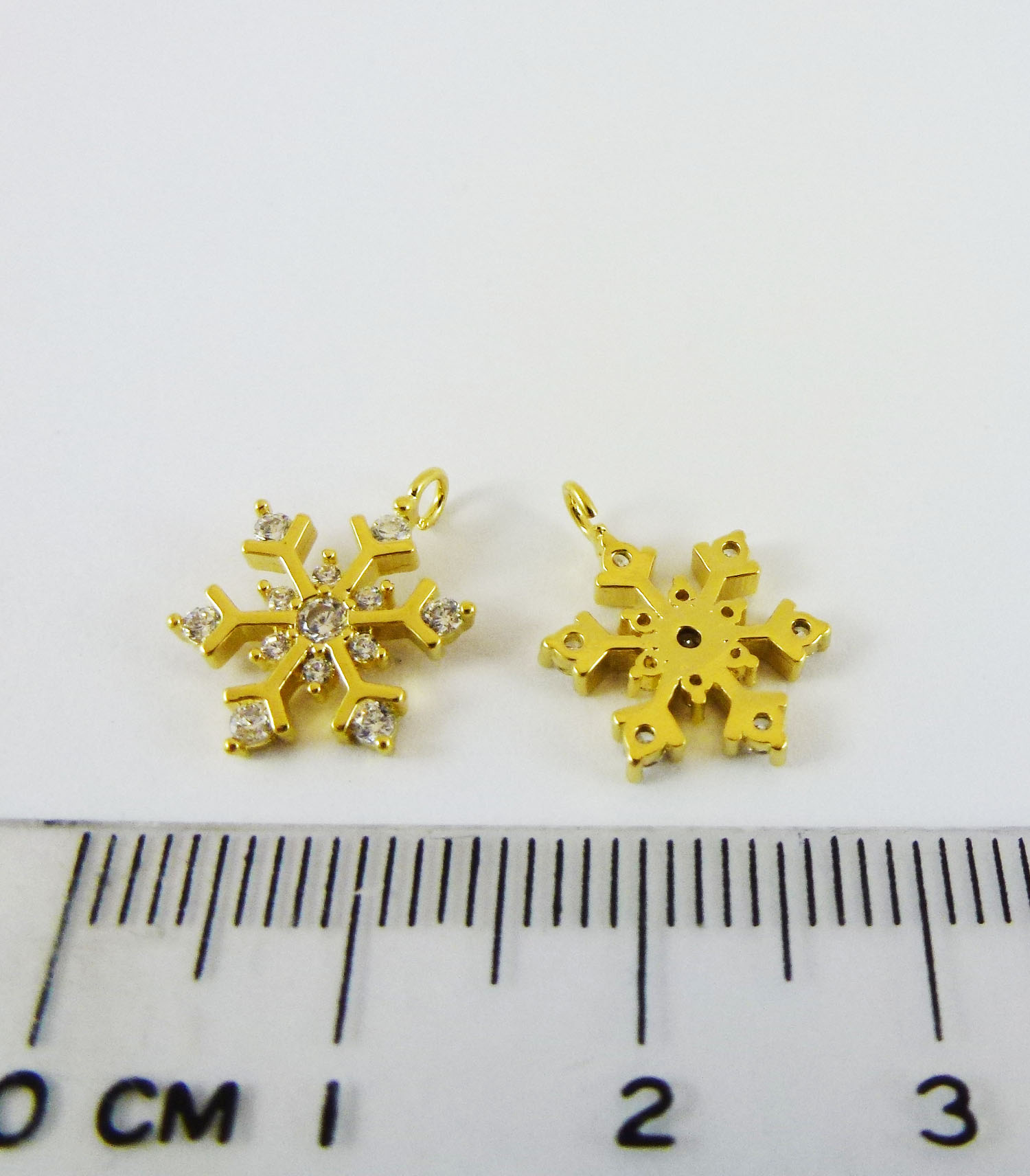 12mm銅鍍金色單孔鑲鑽雪花
