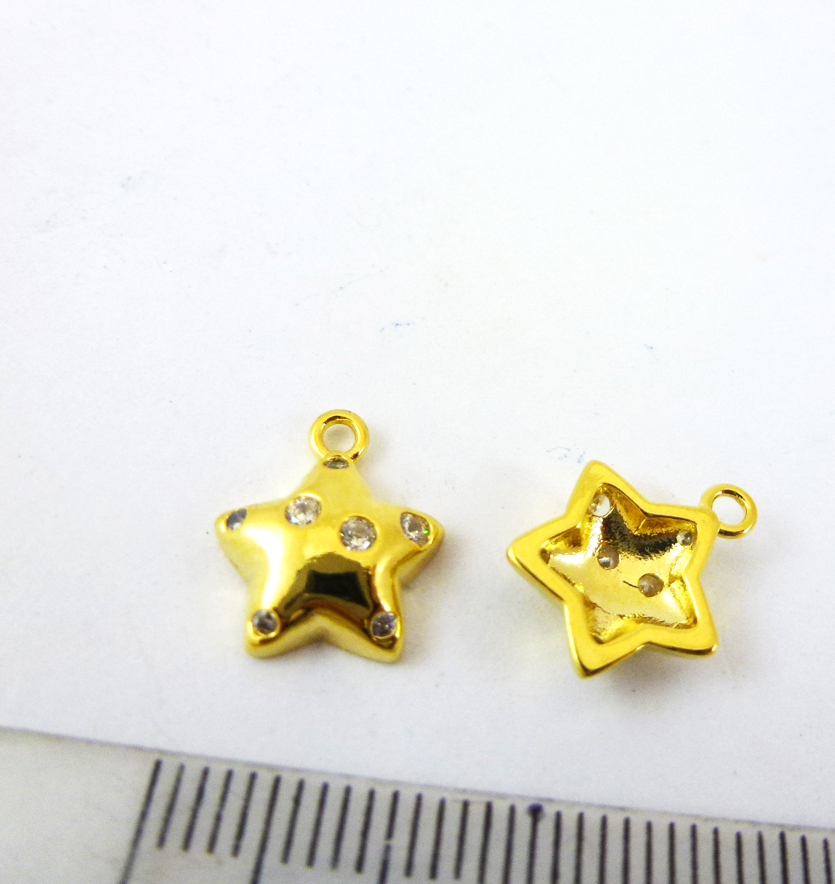 11mm銅鍍金色單孔半面星星鑲鑽