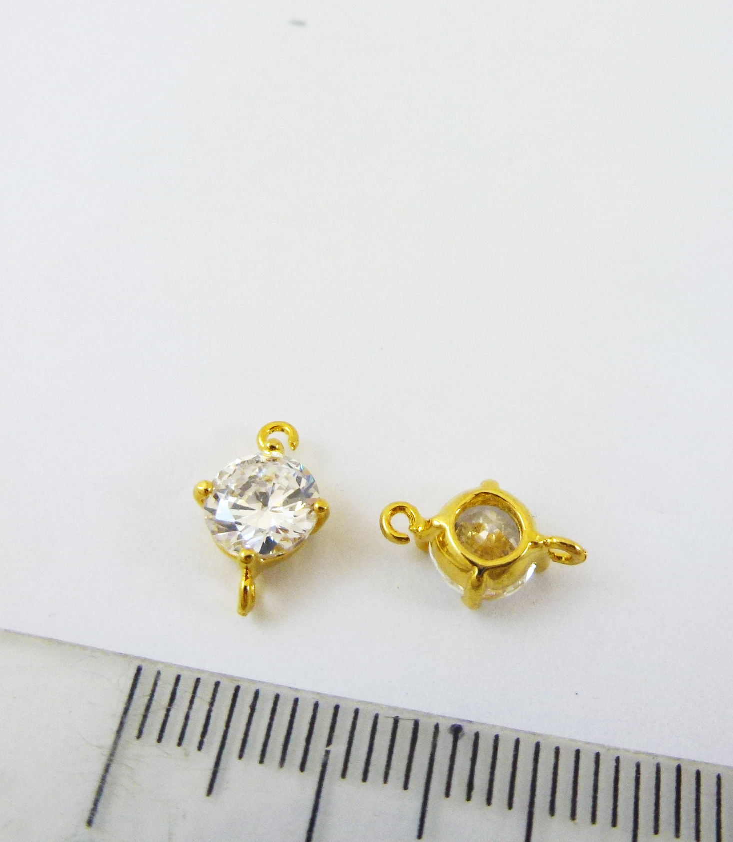 6mm銅鍍金色雙孔四爪圓底鑲鑽