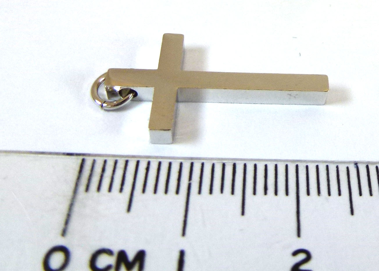 銅鍍正白K色單孔十字架-23x12mm