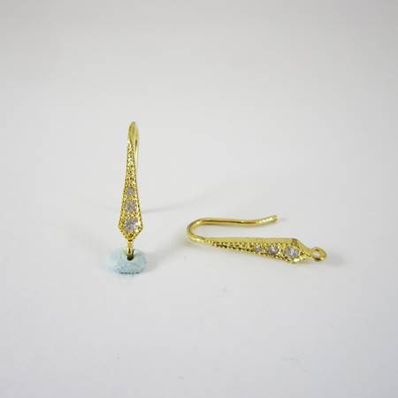 純銀鍍金色長水滴鑲鑽耳鉤
