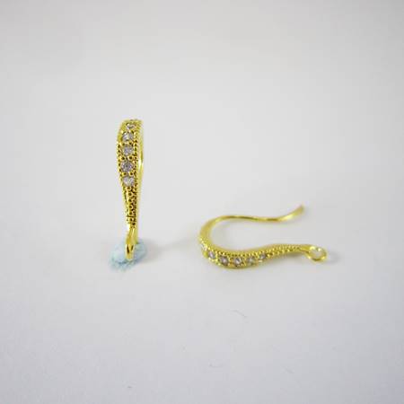 純銀鍍金色流線形鑲鑽耳鉤