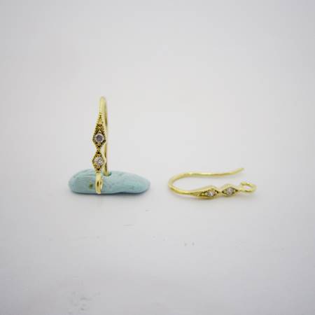 純銀鍍金色雙菱形鑲鑽耳鉤