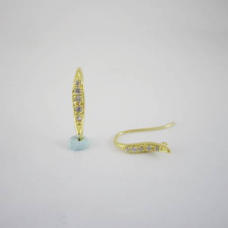 純銀鍍金色葉形鑲鑽耳鉤