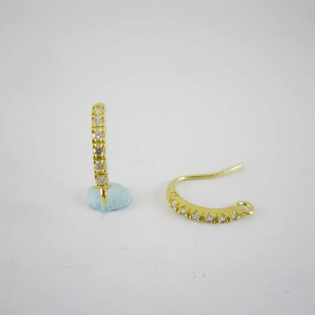 10mm純銀鍍金扁弧形鑲鑽耳鉤