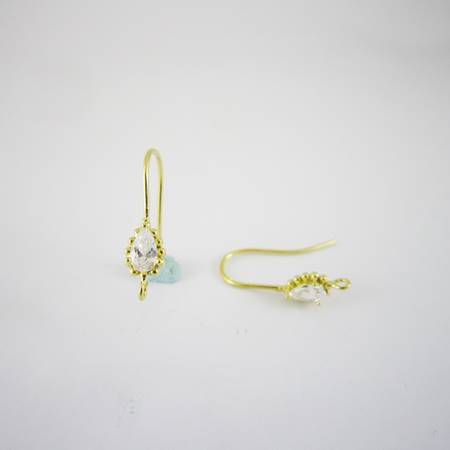 5mm純銀鍍金色水滴鑲鑽耳鉤