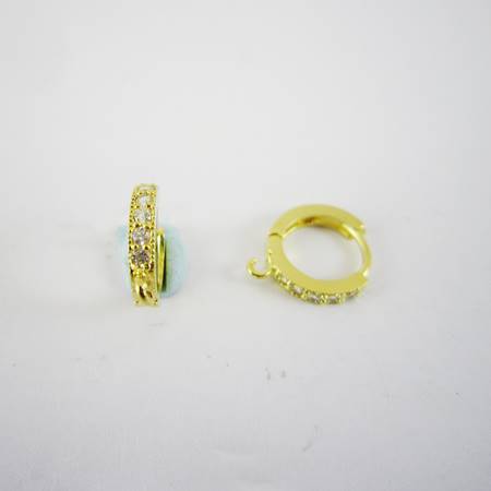 10mm純銀鍍金色圓形鑲鑽耳環