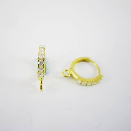 12mm純銀鍍金色圓形鑲鑽耳環