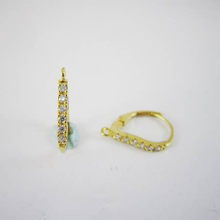 純銀鍍金色水滴形鑲鑽耳環